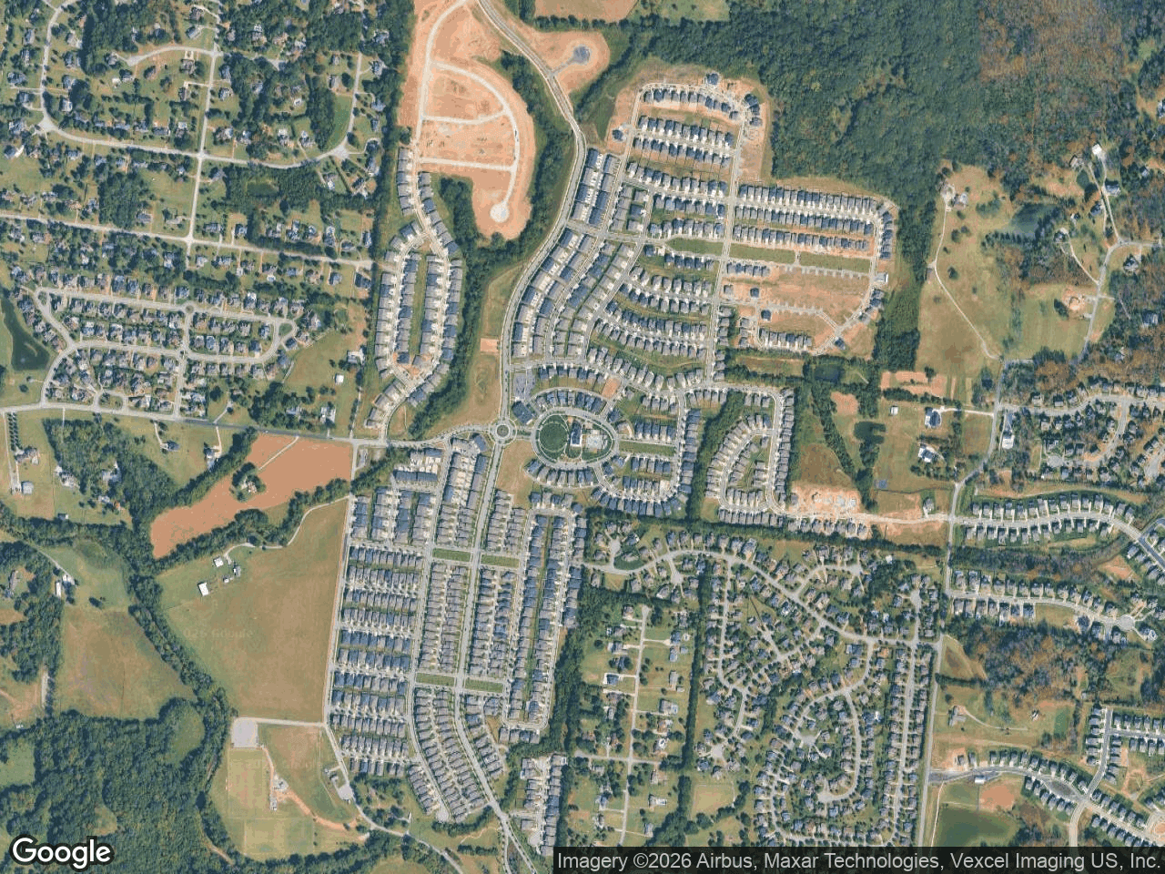 Aerial view of Durham Farms, Hendersonville, TN — homes, streets, and green space