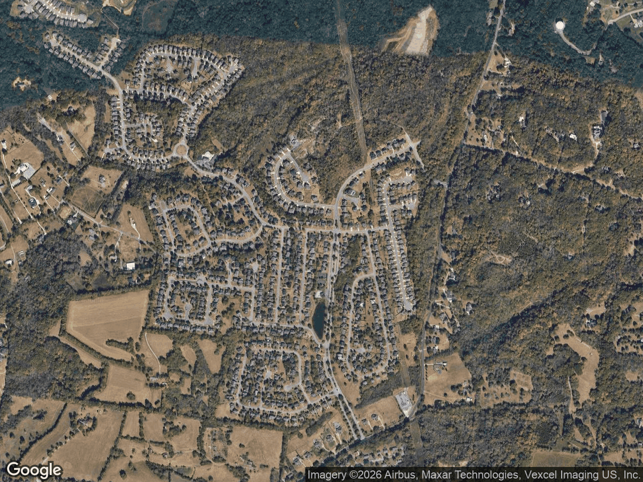 Aerial view of Mansker Farms, Hendersonville — an established master-planned community of roughly 1,200 homes