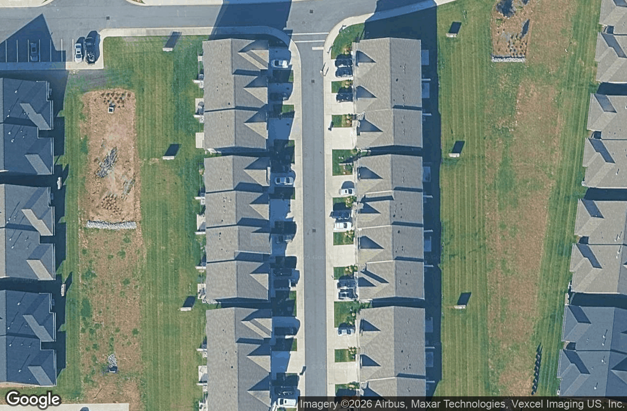 Townhome rows and greenways from above