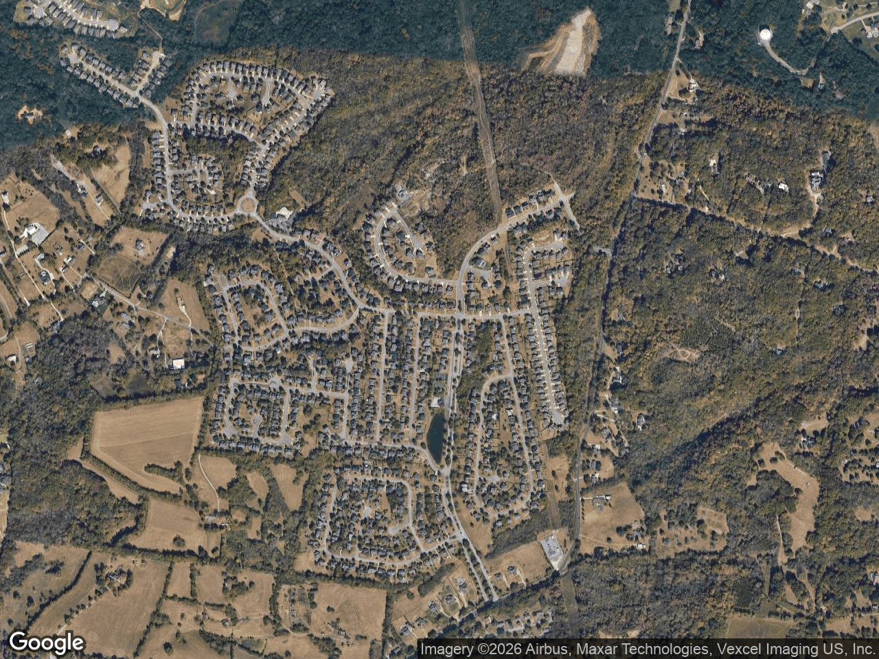 Aerial view of Mansker Farms, Hendersonville — an established master-planned community of roughly 1,200 homes